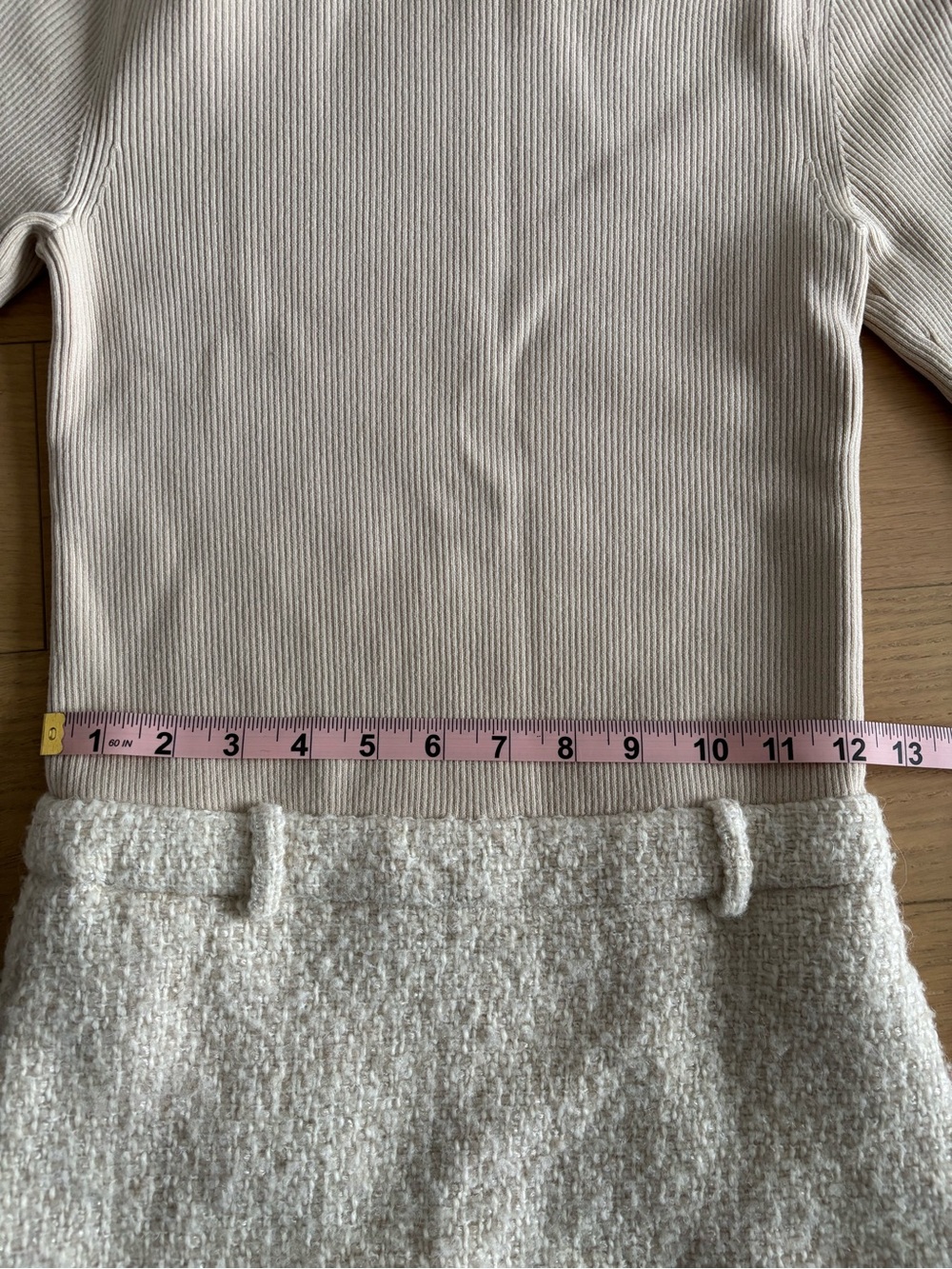 Theory Mini Turtleneck Knit and Tweed A-Line Dress in Neutral - Picture 8 of 10